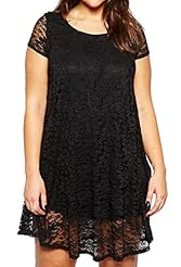 Plus Size Lace Checkered Print Polyester/Spandex Spring Summer Winter Short Sleeves Party Dress 