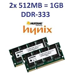 1GB Dual Channel Kit Mustang / Hynix original 2 x 512 MB 200 pin DDR-333 (PC-2700) SO-DIMM double side f�r DDR1 Notebooks