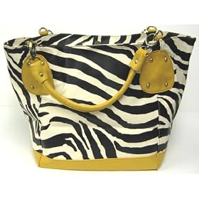 Click here to buy Large Black Cream Zebra Striped Handbag Yellow Trim by Coolstuff4U.