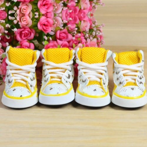 Yellow Printed Grid Breathable Pet Dog Casual Shoes Sneakers