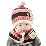 Happy Cherry 子供ニット帽 マフラー ネックウォーマー キャップ ベビー 幼児 赤ちゃん お出かけ お散歩 あったか 防寒 冬 しもやけ 対策 かわいい かぶりもの - ピンク