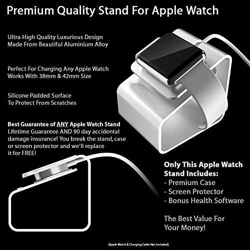 Apple Watch Stand Premium Quality Bundle: Includes Stand, 42mm Clear Hard Watch Case, Tempered Glass Screen Protector - Plus Access To The Popular MealEasy Meal Planner and Fitness Training Videos!