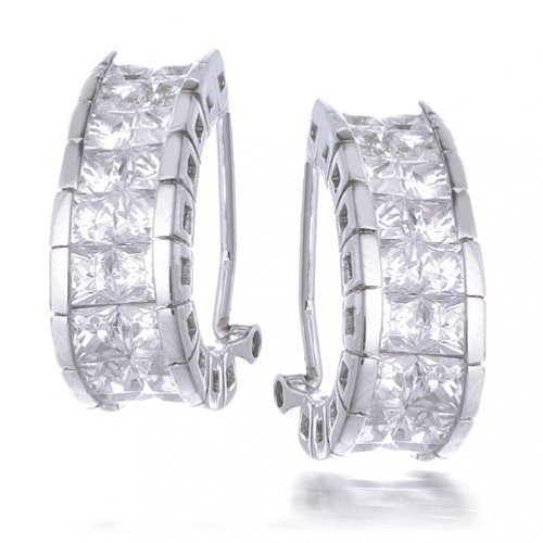 Bling Jewelry Double Rows Princess Cut Cz Channel Set Omega Clip Earrings