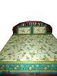 3p Cream Green Indian Cotton Bedspread Floral Print Bedroom Decorating King