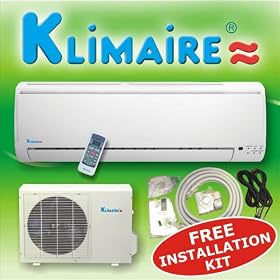 Klimaire 9000 btuh 13 SEER mini split ductless a/c air conditioner & heat pump 115V / 60Hz with free installation kit