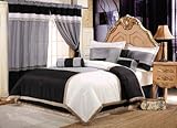 Chezmoi Collection 7 Pieces Solid 3 Tone Patchwork Black, Grey, with Beige  ....