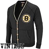 Boston Bruins Black Mitchell & Ness Linesman Vintage Garment Washed Cardigan Sweater
