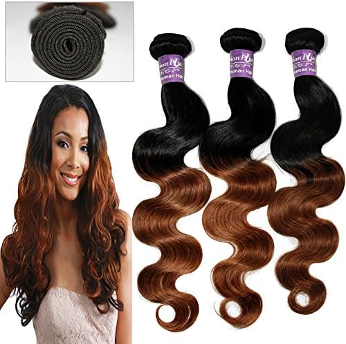 Fashion A Plus (TM)Brazilian Natural Human Hair Ombre Hair Extensions Two Tone Mixed Color 3 Bundles/lot 300g Total #T1B/30 7A Grade (18" 20" 22")