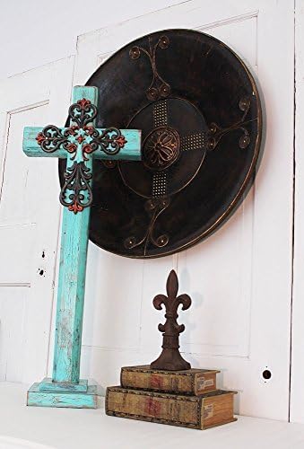 Chunky Wood Standing Cross 36", turquoise