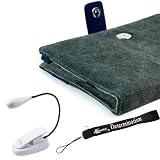 Amazon Kindle 2 Gray / Blue Faux Canvas e-Book Reader Carrying Case Cover Melrose Series + Indlues a 4-Inch Determination Hand Strap + also includes a "Read in the Dark LED Light" with a Flexible GooseNeck