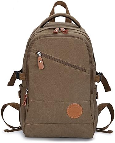 Catmacas Men's Military Shoulders Cotton Canvas Camping Student Backpack Army Coffee