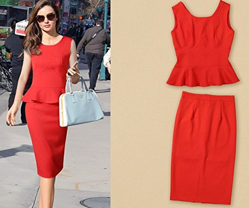 インポートピンク　importpink 海外　インポート　セレクト　レッド　ぺプラム　デザイン　膝丈　タイト　スカート　セット　アップ　ワンピース　パーティー　ドレス　赤