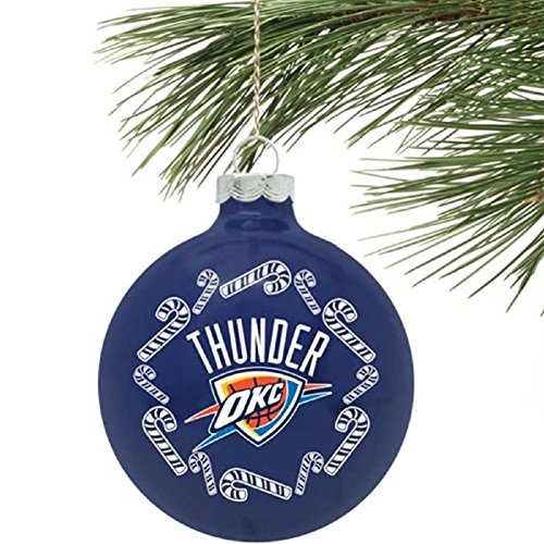 Oklahoma City Thunder NBA 2 5/8'' Painted Round Candy Cane Christmas Tree Ornament
