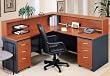 COMPLETE RECEPTION DESK - Bush Series C Secretary Desk in Auburn & Maple with 6 File Drawers