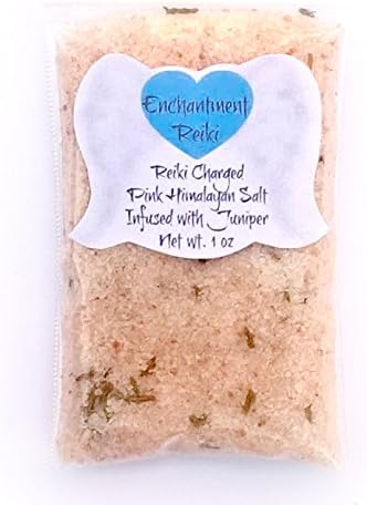 VERY SMALL 1 oz net wt. Reiki Charged Pink Himalayan Halite Salt Bag infused with Juniper Essential Oil for Home Cleansing Smudging Purification