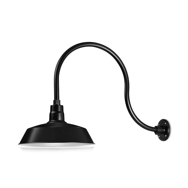 14in Satin Black Outdoor Gooseneck Barn Light Fixture With 24in