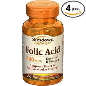 Sundown Folic Acid, 400 mcg, 250 Tablets (Pack of 4)