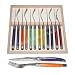 Authentic French LAGUIOLE - 12 pcs STEAK FLATWARE SET (6 steak knives + 6 matching forks) - BRIGHT MULTI COLORED handles: PURPLE - ORANGE - GREEN - YELLOW - BLUE - RED - in HEAVIER 25/10 stainless steel - blade: 2.5 mm thick! (genuine original quality Jean DUBOST colour cutlery - family dinner table steak setting for 6 people - with certificate of authenticity - dishwasher safe! - gift-wrap available - direct from FRANCE)