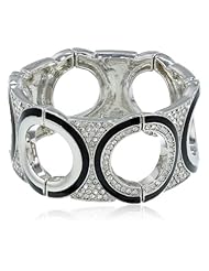ABS By Allen Schwartz "Deco Delight" Silver Tone and Jet Color Stretch Bracelet, 3"