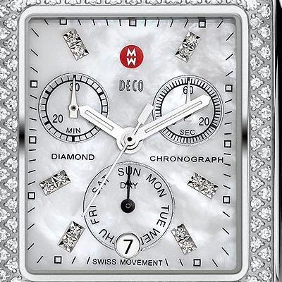 Michele Watch Deco Day Quartz Mother of Pearl Dial Chronograph Mw06p01a1046 with Diamonds .66tcw