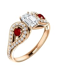 14K Rose Gold Emerald Cut Diamond and Ruby Ring -- LIFETIME WARRANTY
