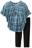Amy Byer Girls 7-16 Poncho Legging Feather Necklace Set
