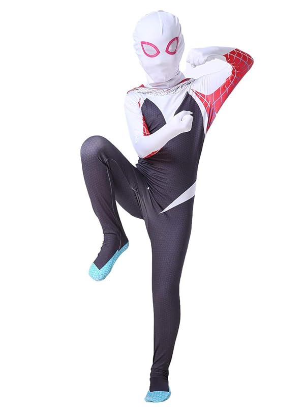 Myrisam Toddler Kids Spider Gwen Jumpsuit Halloween Cosplay Costumes Superhero Zentai Full Bodysuit 3d Style 8