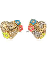 Juicy Couture Pave Heart and Flower Stud Earrings