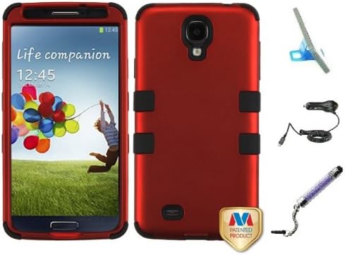 Premium New Samsung Galaxy S4 Armor Hybrid Two Layer Phone Protector Cover Case With Phone Stand, Screen Protector And Stylus Pen, Car Charger (Red)