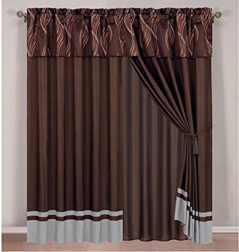 Free Shipping New Completed 8 Pc Coffee Brown and Silver Curtain Set in a Bag on Sale