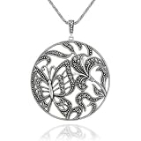 Sterling Silver Marcasite Round Butterfly Pendant, 18