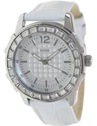 Guess Watch, Womens White Croco-grain Leather Strap U0019L1