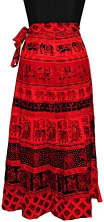 Revamp Women's Wrap Skirt Elephant Print Maxi Dress Red Boho India Sarong Skirts