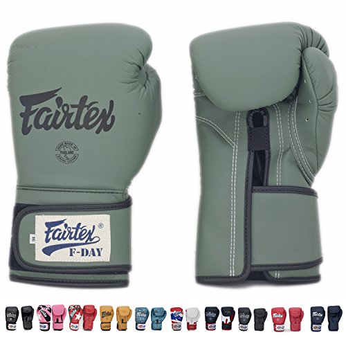 Fairtex Gloves Muay Thai Boxing Sparring BGV1 Size 8, 10, 12, 14, 16 oz in Black, Blue, Red, White, Pink, Yellow, Classic Brown, Emerald Green, Thai Pride, US, Nation, F-Day, Falcon, Breathable and more (F-Day,12 oz)