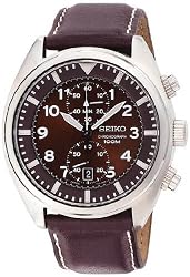 Stainless Steel Chronograph Brown Dial Leather Strap