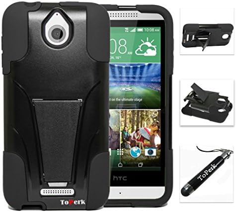 [ HTC Desire 510 ] ToPerk (TM) T-Stand Dual Layer Armor Case + Free HD Screen Protector & ToPerk Stylus Pen As Bundle Sale - Black