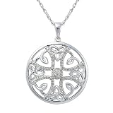 Sterling Silver Diamond Celtic Trinity Knot Circle Pendant, 18" (1/3 cttw, J-K Color, I2-I3 Clarity)