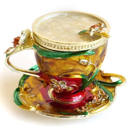 Vintage style Hand Painted Two Piece Set Coffee Cup with Orchid Flowers Trinket Box