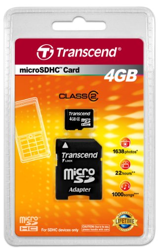 Transcend 4 GB microSDHC Class 2 Flash Memory Card TS4GUSDHC2 (Black)