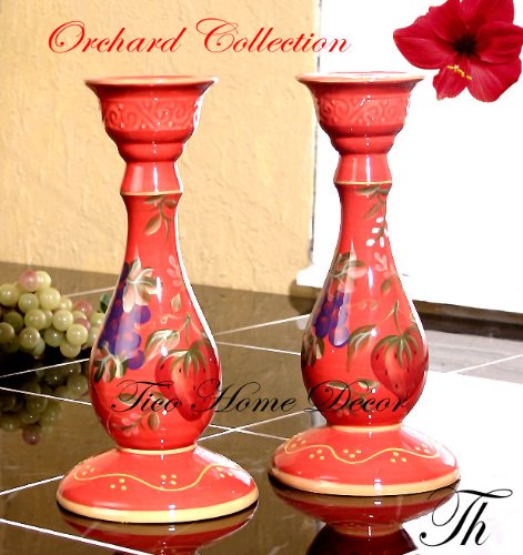 2PC CANDLE HOLDER RED ORCHARD TUSCANY