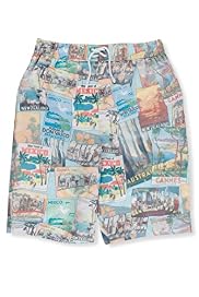 Contrast Drawstring Poster Swim Shorts