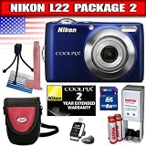 Nikon Coolpix L22 12MP Digital Camera with 3.6x Optical Zoom and 3.0 LCD (Blue) Package 2