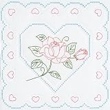 STAMPED WHITE QUILT BLOCKS 18X18 6/PKG-ROSE AND HEART