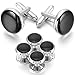 MOWOM 6PCS Rose Gold Tone Black Rhodium Plated Enamel Cufflinks Stud Set Tuxedo