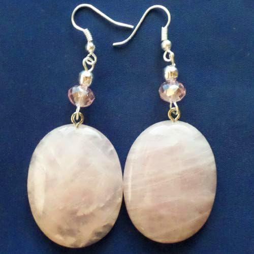 One Pair Beautiful 30x40x7mm Oval Rose Quartz with Tibetan Silver Crystal Earrings