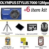 Olympus Stylus 7000 12MP Digital Camera Blue With 8GB Stylus Package Includes 8GB Memory, Spare Battery, Soft Case + Gripster Tripod + More