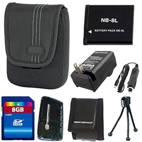 PowerShot A2200, A3000 IS, A3100 IS, A3200 IS, A3300 IS Digital Camera Accessory Kit Includes Canon NB-8L Equivalent Replacement Battery (Generic)+ Replacement Battery Charger + Camera Case + 8GB SDHC Memory + Memory Reader + Camera Cleaning Kit