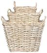 Country Wicker Square Basket with White Chalked Stain Set of 3 - L=17"Dx12"H