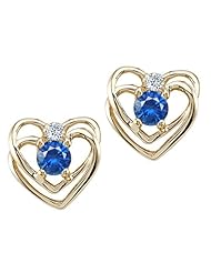 Tommaso Design (tm) Round 4mm Genuine Sapphire and Diamond Heart Earrings