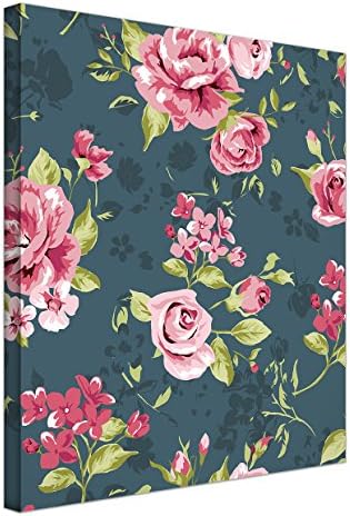 Modern Framed Classic Wallpaper Seamless Vintage Flower Pattern On Navy Background Canvas Art Print Rready To Hang On Wall For Bedroom Home Decorations